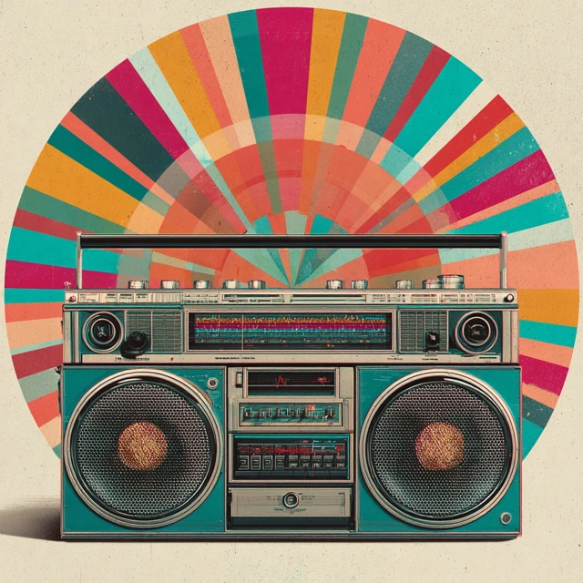 Retro Boombox Art with Sound Waves