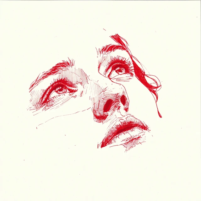 Exhausted Woman Demo Tape Style Red Outline Art