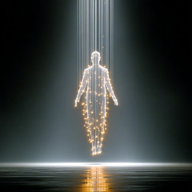 Human AI Connection Fiber Optic Silhouette