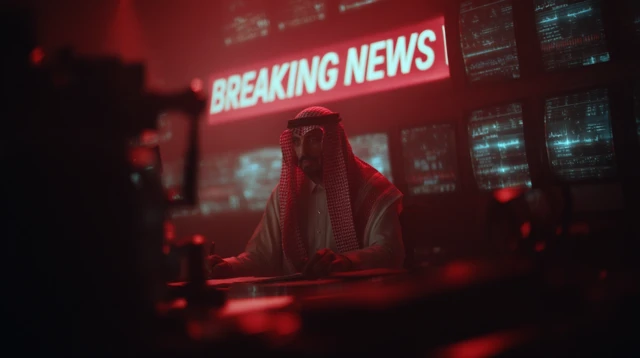 Breaking News Scene Dramatic Red Lighting