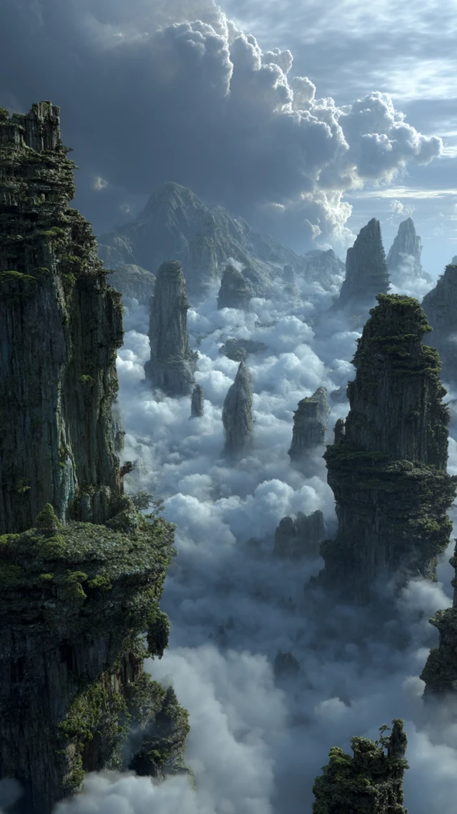 Alien World Above the Clouds Floating Islands and Spires