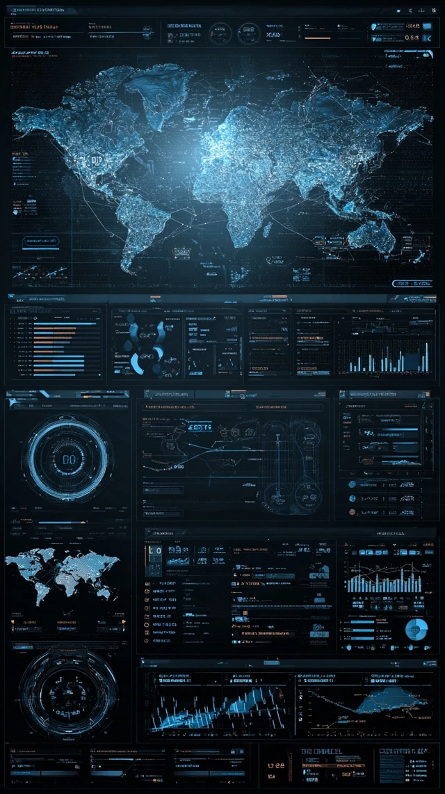 Futuristic Command Center Interface Global Tracking System