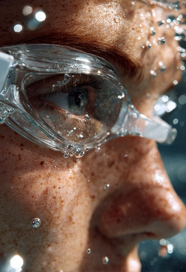 Woman Swimming Underwater with Goggles Photorealistic