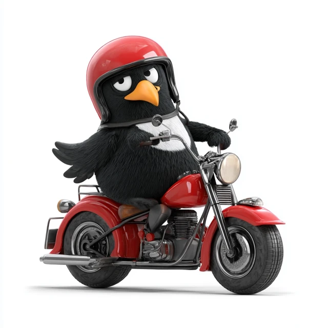Cartoon Bird on Motorcycle Cool Animal Ride