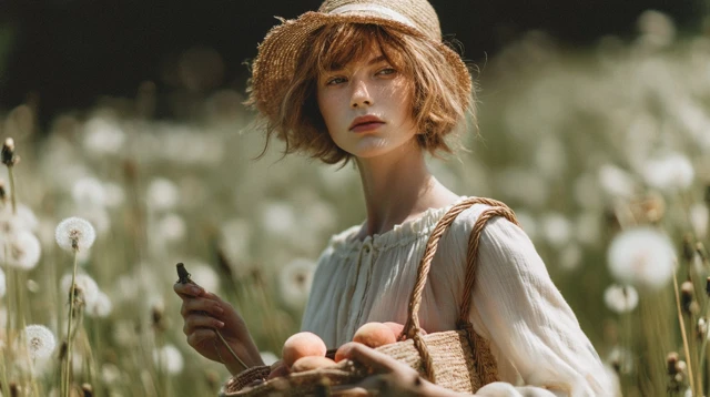 Vintage Woman with Peaches Summer Fashion