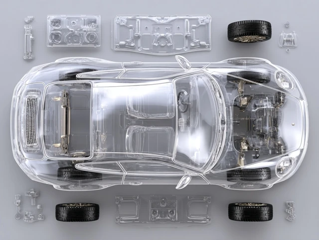 3D Exploded Car Image Showing Parts Top View