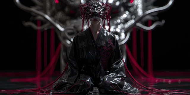 Cyberpunk Shrine Maiden Meditating