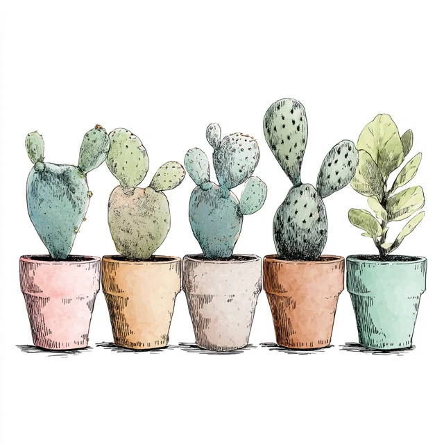 Boho Cactus Art Hand-Drawn Watercolor Illustration