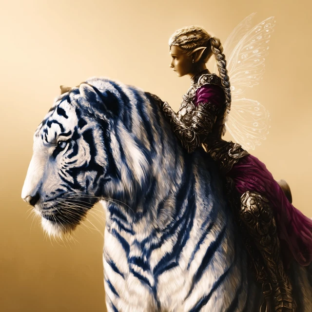 Elven Princess and Tiger Steed Fantasy Art