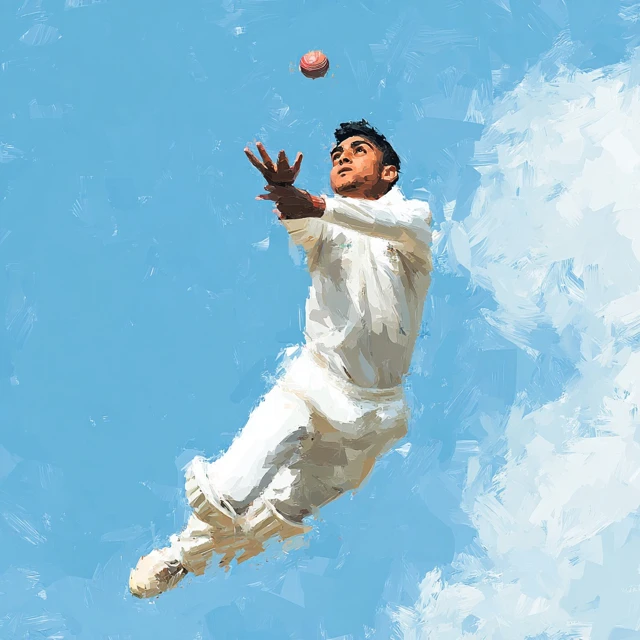 Indian Cricketer Catching Ball Art