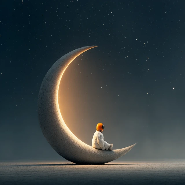 Astronaut on the Moon Galaxy Illustration