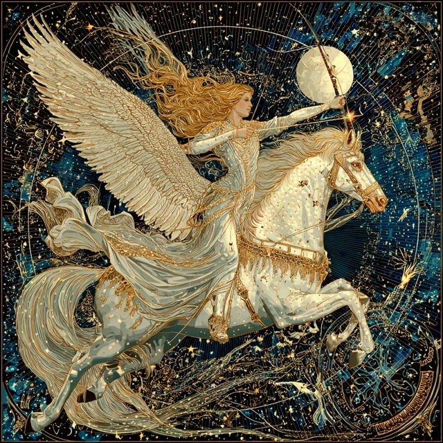 Divine Goddess on Pegasus in Cosmos