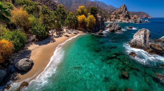 Sandy Beach Scene Aerial View Tropical Paradise