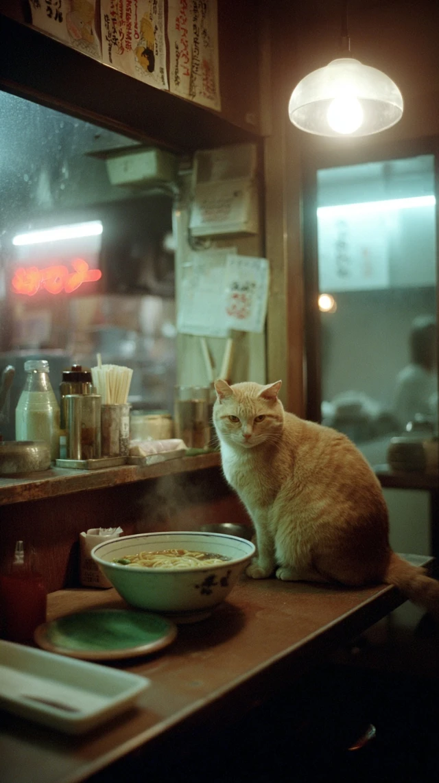 Cozy Cat in Japanese Izakaya Ramen Time