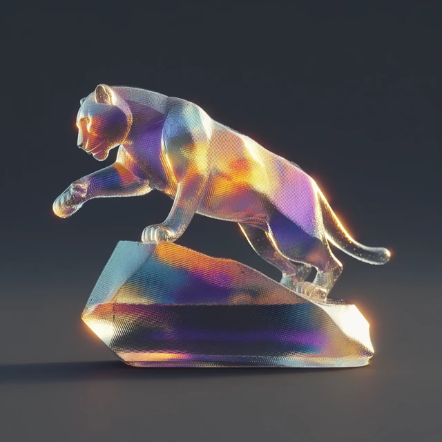 Crystal Cheetah Sculpture Jumping with Colorful Light