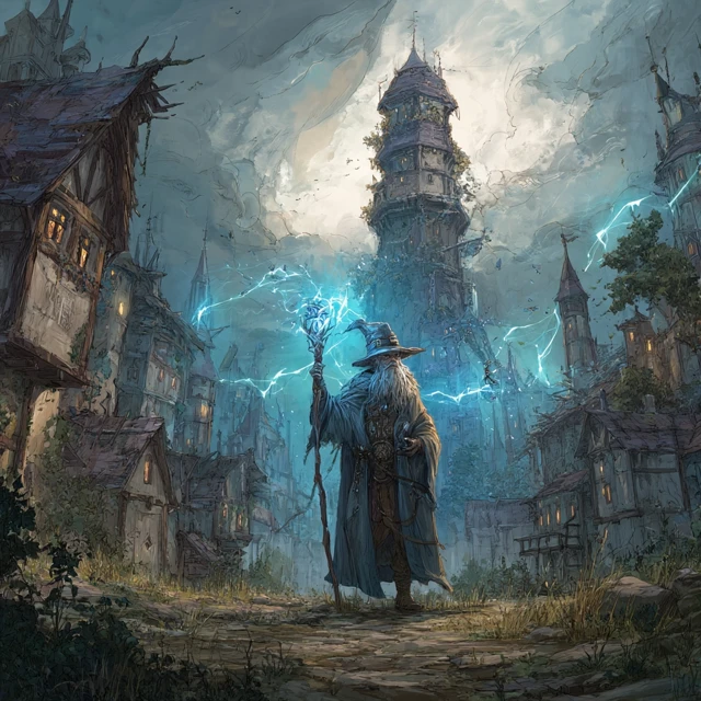 DND Mage in Village: Wizard Tower, Magic Runes
