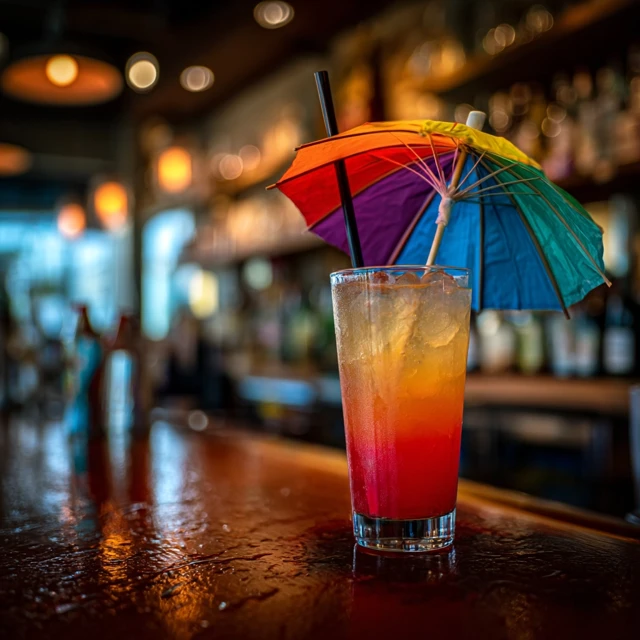 Colorful Cocktail with Umbrella Bar Drink Close Up