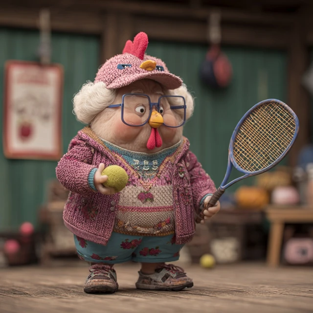 Old Lady Chicken Hat Pickleball Player