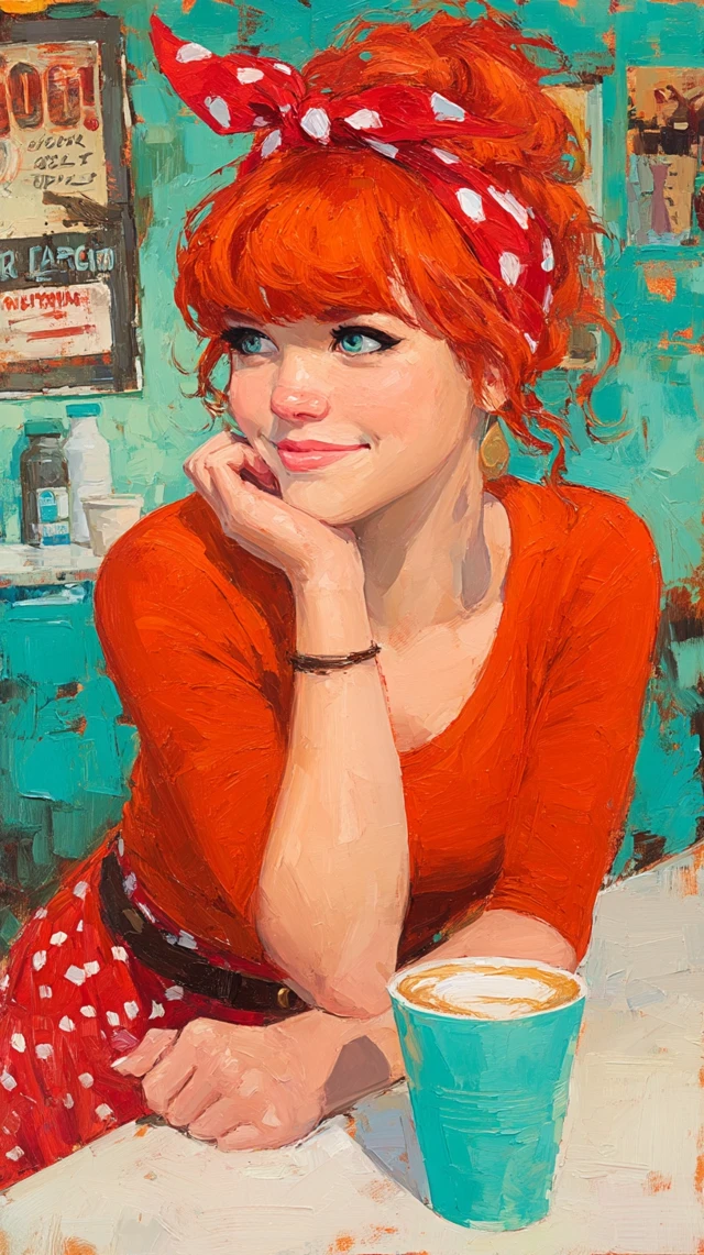 Cute Nerd Girl in Coffee Shop - Classic Painting