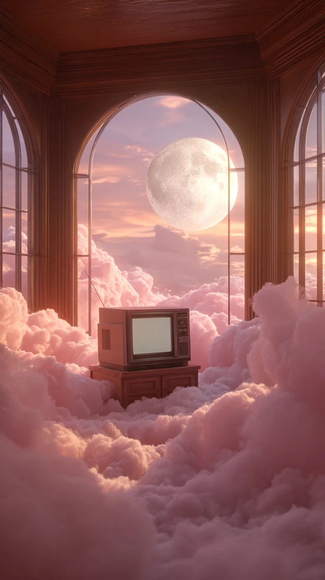 Dreamlike Scene Vintage TV Moon Clouds