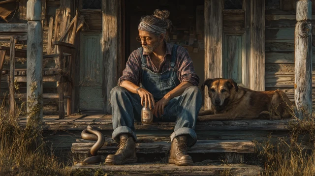 Hillbilly Portrait Rural American South Snake Dog