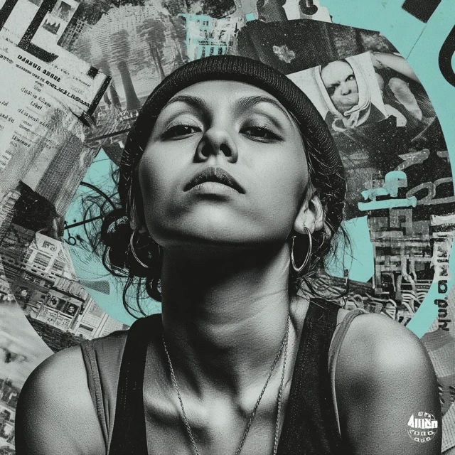 Rapper Woman Sticker with Surreal Background