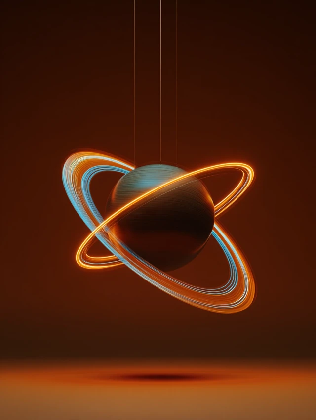 AI Core with Glowing Orbit Rings 3D Design