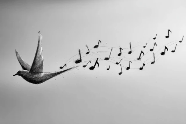 Musical Bird Transformation Art Illustration