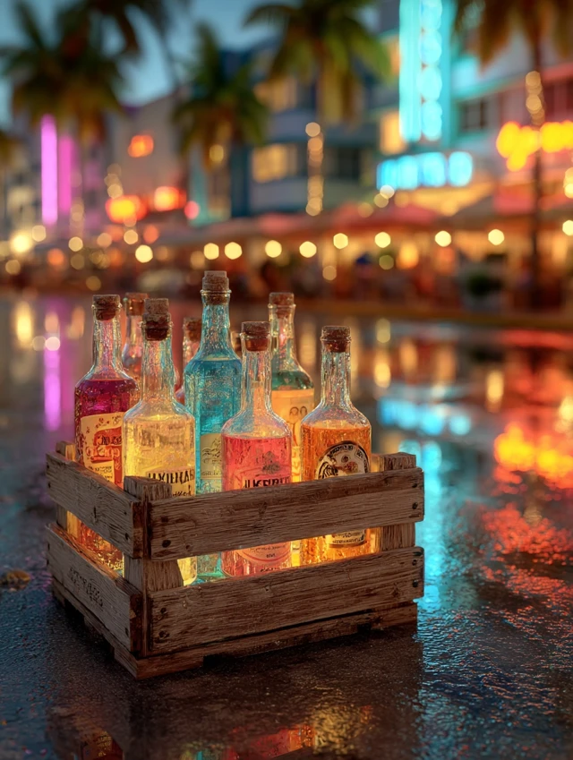 Miami Whiskey Night Scene Art Deco Style