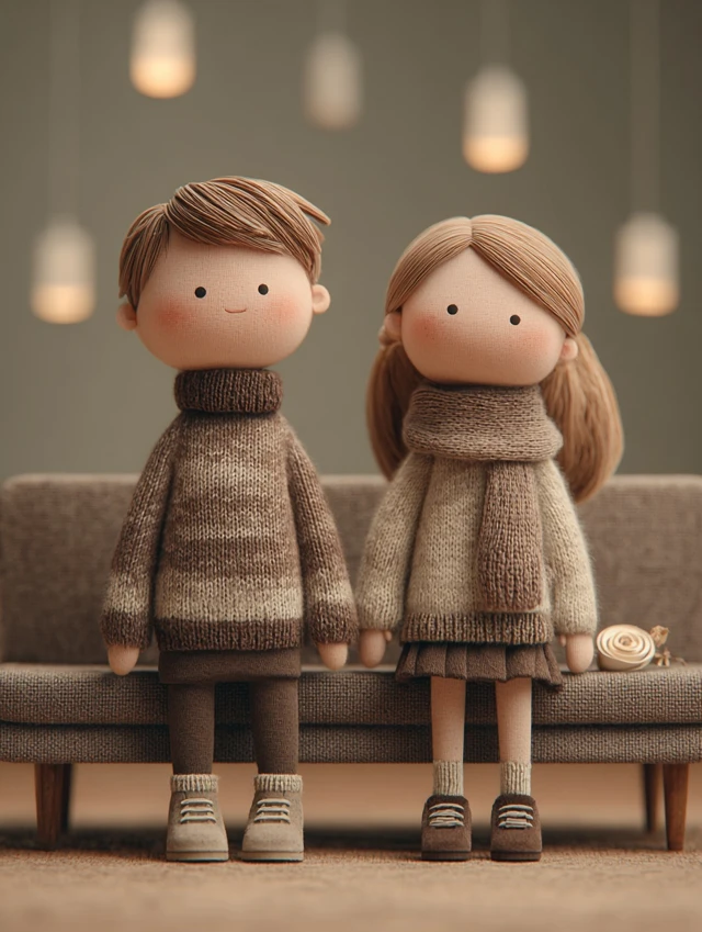 Cute Doll Couple on Sofa Cozy and Romantic