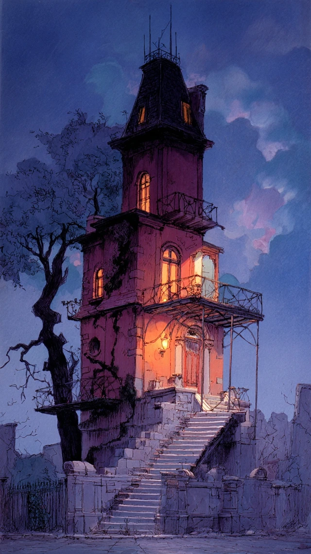 Victorian Ghost House Illustration