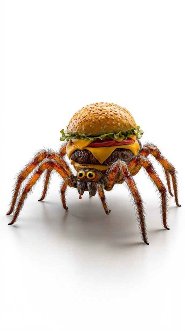 Hamburger Spider Surreal Food Art Illustration
