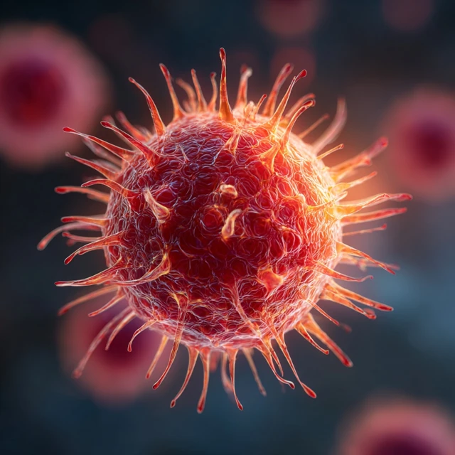 Hyperdetailed Red Virus Under Microscope