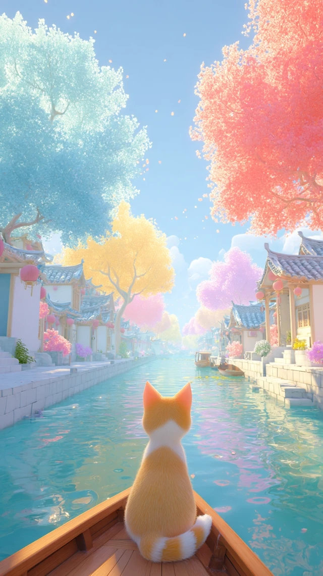 Cat in a Boat Fairytale Water Town