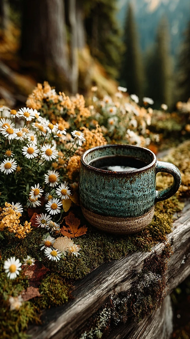 Ceramic Mug in Forest Golden Hour Nature Scene