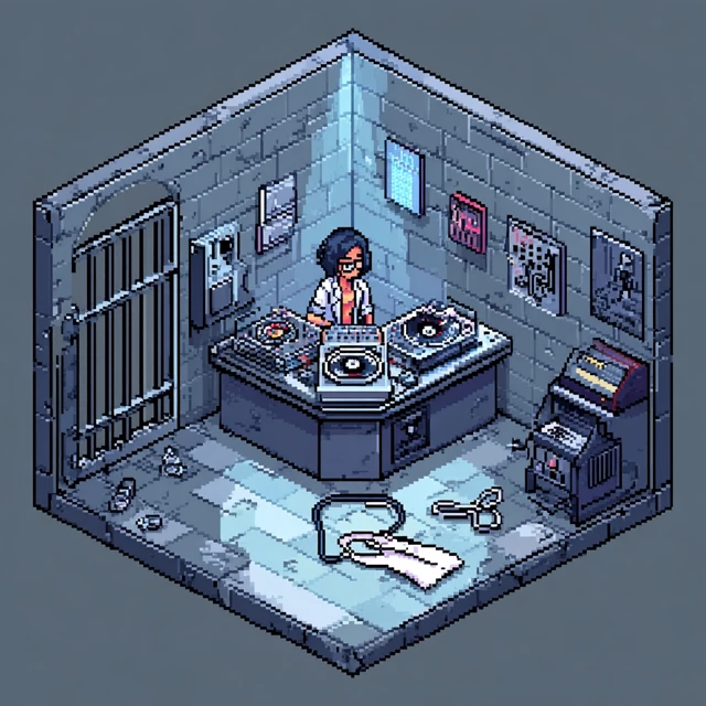 Pixel Art DJ in Prison Cell Illustration