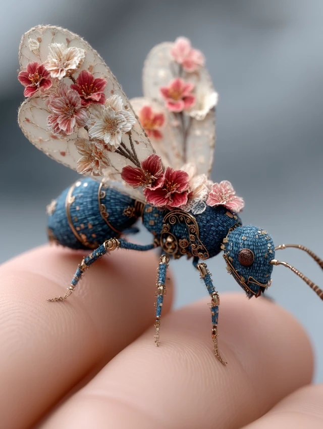Magical Ant with Flower Wings on a Hand