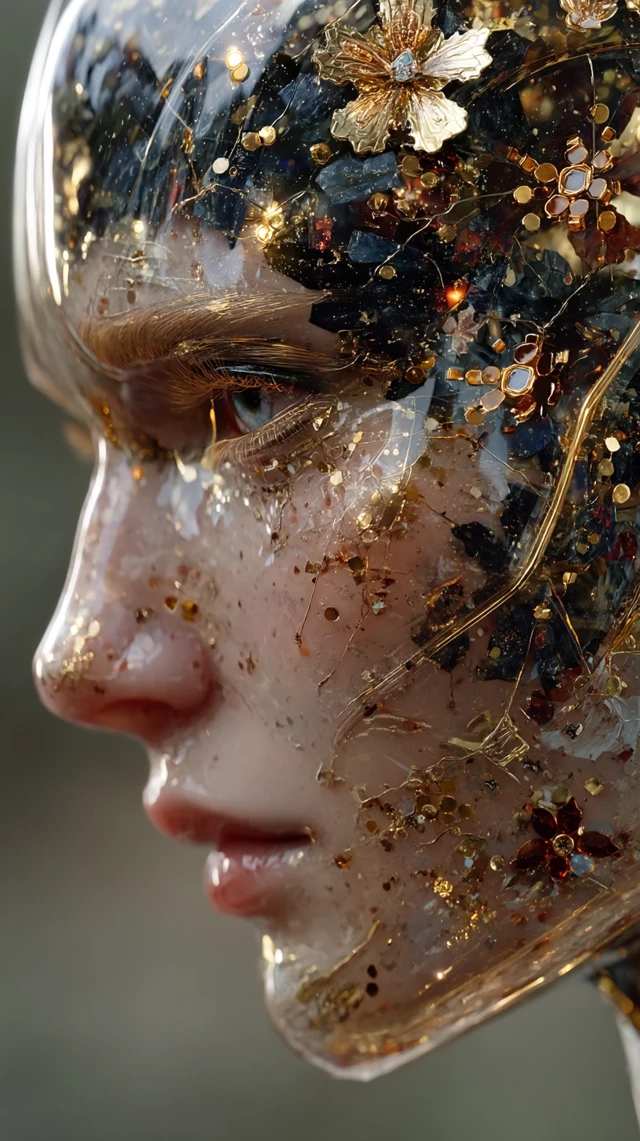 Glass Woman Face with Precious Stone Details