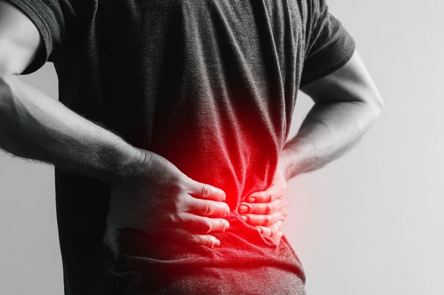Back Pain Young Man Suffering Close Up Stock Photo