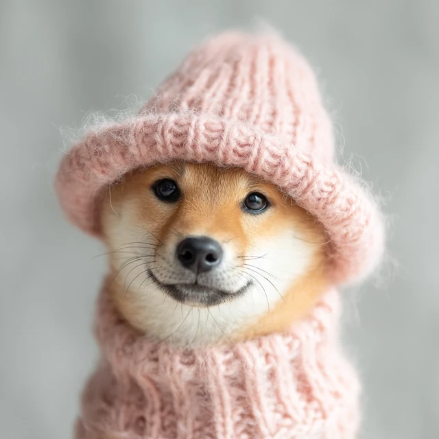 Cute Shiba Inu Puppy in Pink Knit Hat