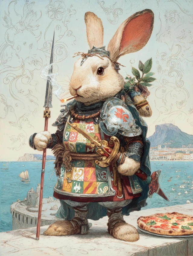 Knight Rabbit Naples Italy Fantasy Illustration