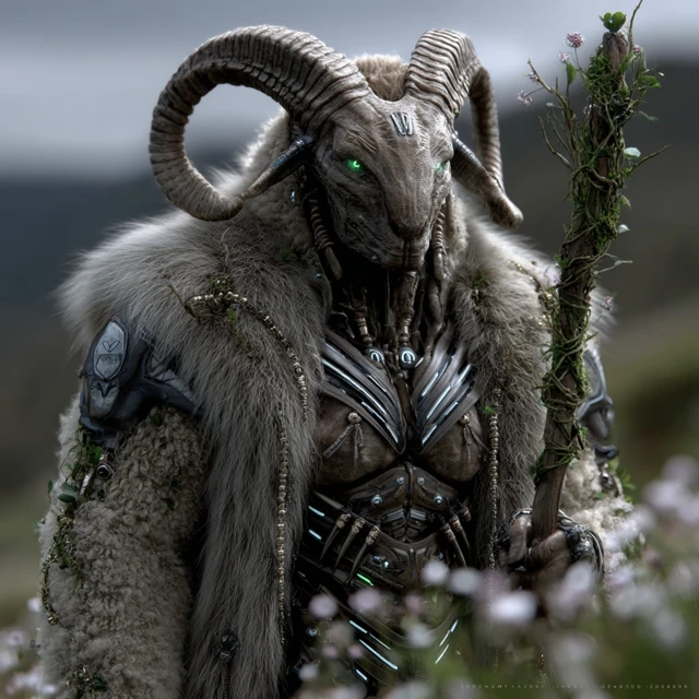 Sheep God: Nature Deity in a Grassy Meadow