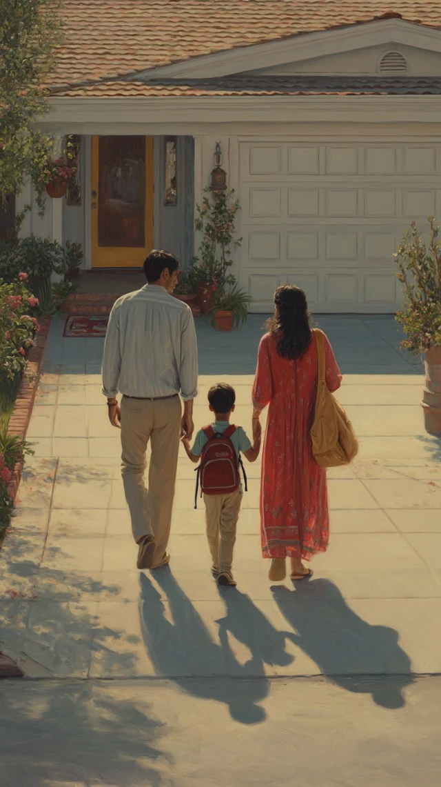 Family Walking Towards Home Painting