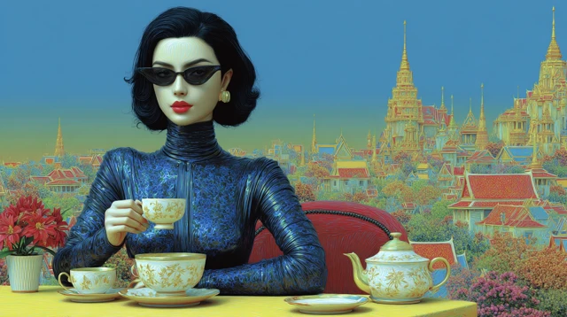 Supermodel Tea Party in Bangkok Illustration