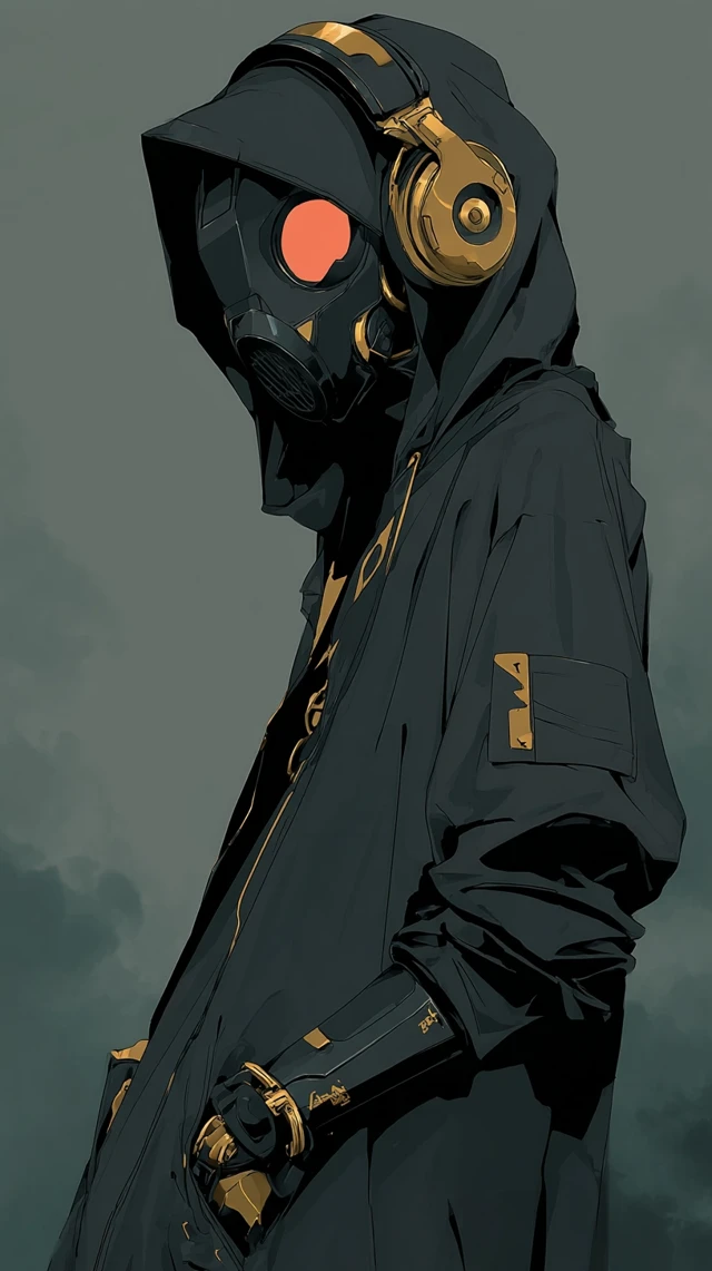 Cyberpunk Figure in a Hooded Coat