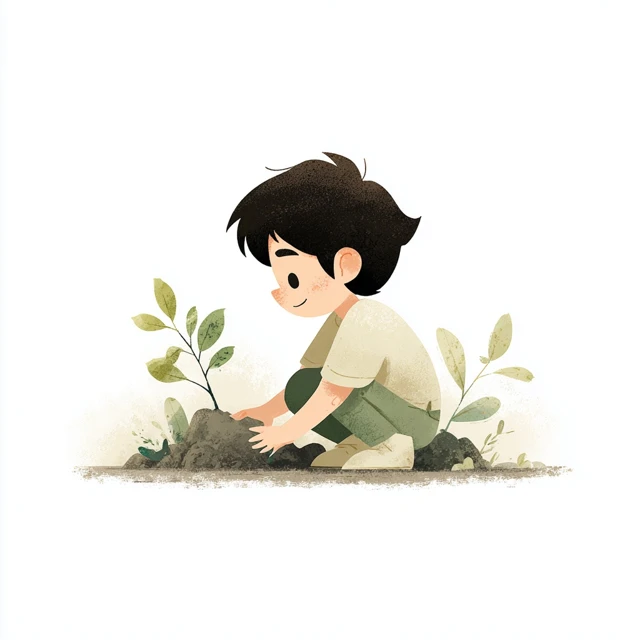 Child Planting Tree Animated Illustration