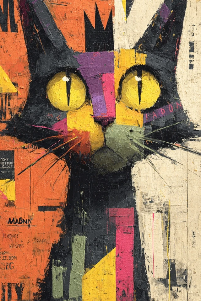 Oil Painted Cat Portrait Neo Expressionist Art