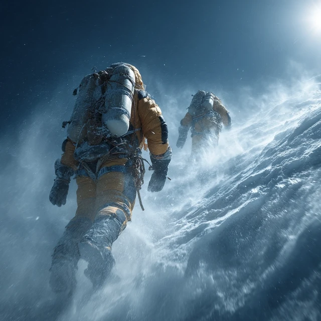 Everest Climbers Ascent with Oxygen