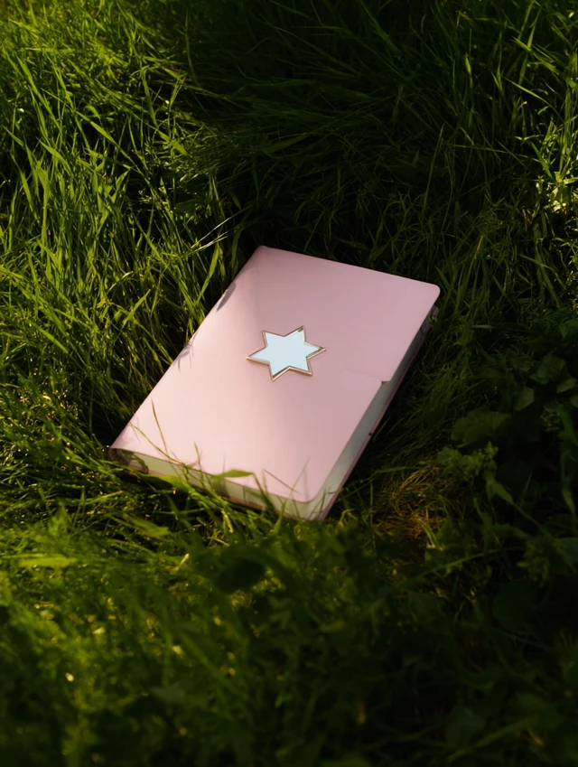 Pink Notebook with Star on Grass Aesthetic