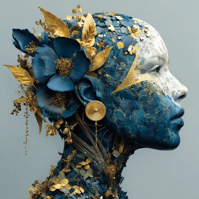 Abstract Surreal Portrait with Blue Marble Skin
